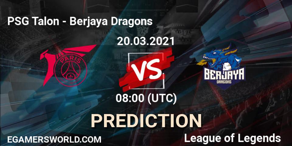 Prognoza PSG Talon - Berjaya Dragons. 20.03.2021 at 09:30, LoL, PCS Spring 2021 - Group Stage