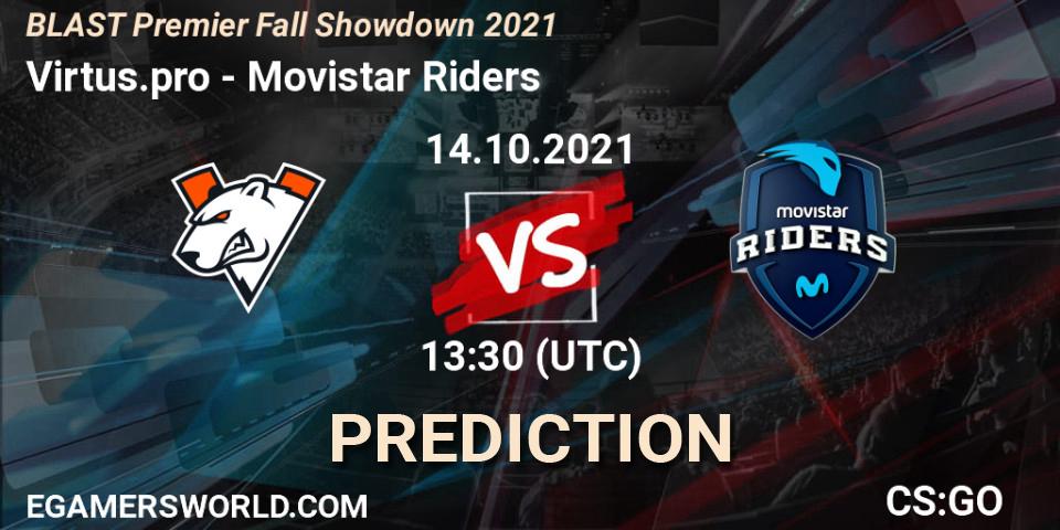Prognoza Virtus.pro - Movistar Riders. 14.10.2021 at 13:30, Counter-Strike (CS2), BLAST Premier Fall Showdown 2021