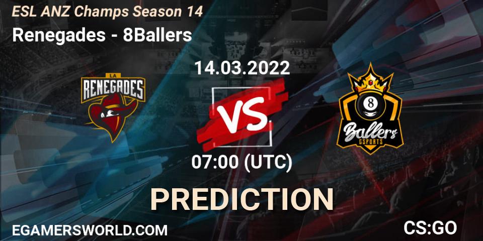Prognoza Renegades - 8Ballers. 14.03.2022 at 07:00, Counter-Strike (CS2), ESL ANZ Champs Season 14
