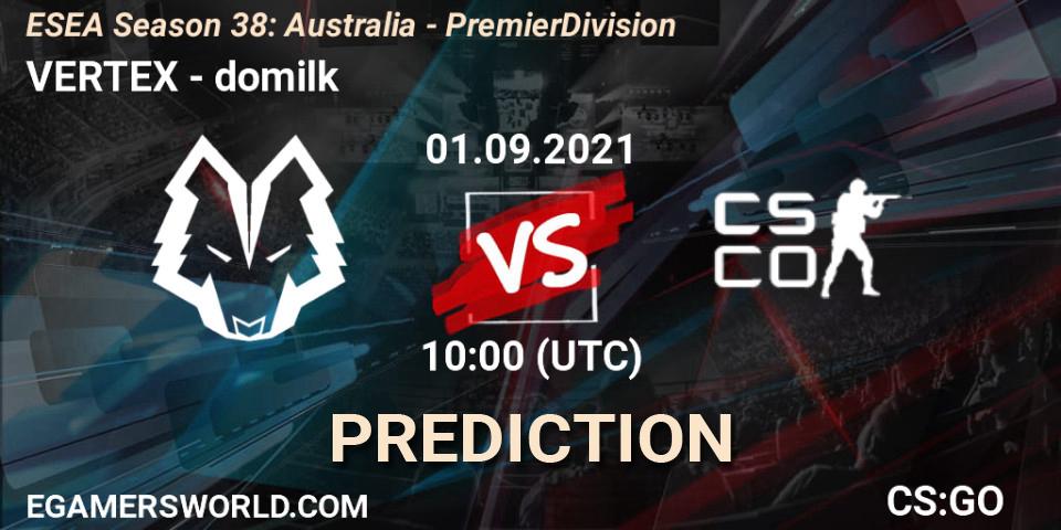 Prognoza VERTEX - domilk. 01.09.2021 at 10:00, Counter-Strike (CS2), ESEA Season 38: Australia - Premier Division