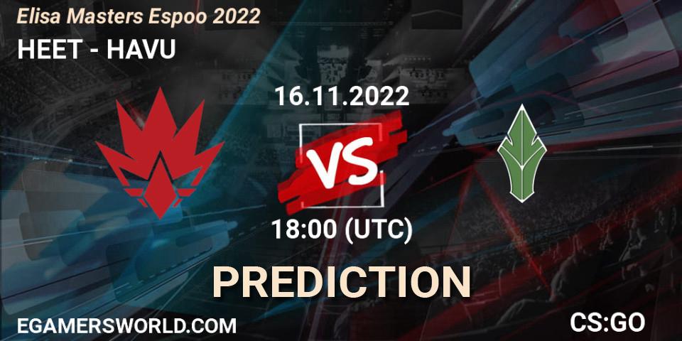 Prognoza HEET - HAVU. 16.11.2022 at 22:05, Counter-Strike (CS2), Elisa Masters Espoo 2022