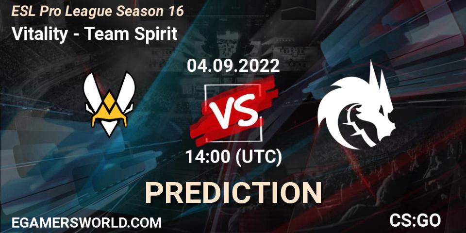 Prognoza Vitality - Team Spirit. 04.09.2022 at 17:30, Counter-Strike (CS2), ESL Pro League Season 16