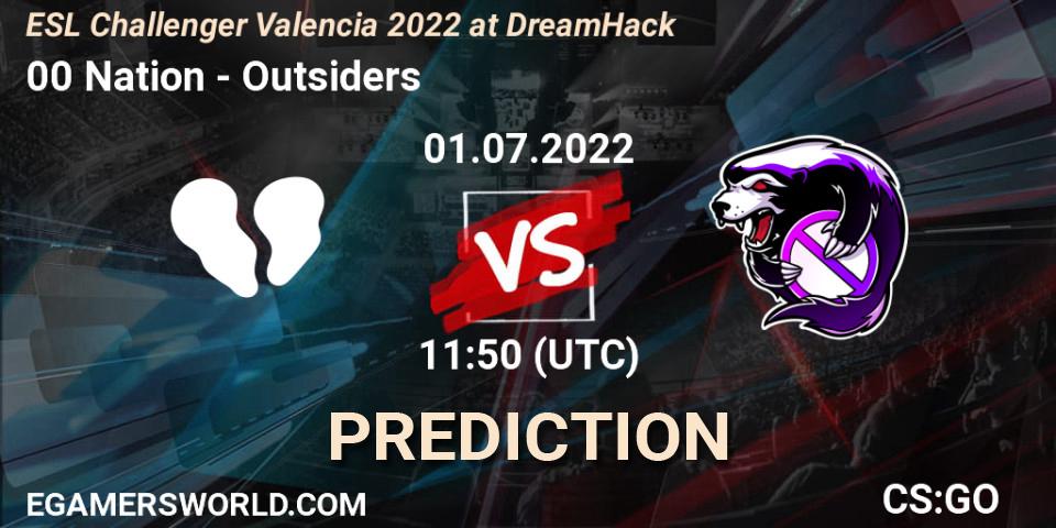 Prognoza 00 Nation - Outsiders. 01.07.2022 at 12:00, Counter-Strike (CS2), ESL Challenger Valencia 2022 at DreamHack
