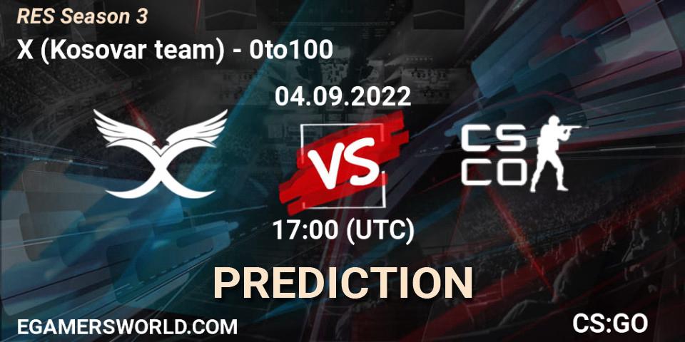 Prognoza X (Kosovar team) - 0to100. 04.09.2022 at 17:00, Counter-Strike (CS2), RES Season 3