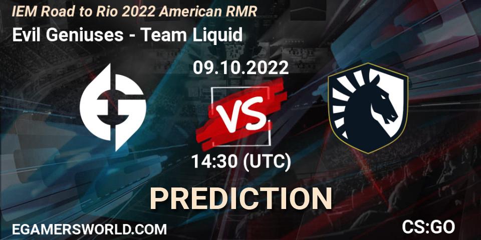 Prognoza Evil Geniuses - Team Liquid. 09.10.22, CS2 (CS:GO), IEM Road to Rio 2022 American RMR