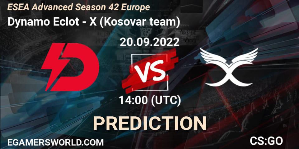 Prognoza Dynamo Eclot - X (Kosovar team). 20.09.2022 at 14:00, Counter-Strike (CS2), ESEA Season 42: Advanced Division - Europe