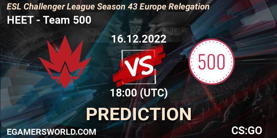 Prognoza HEET - Team 500. 16.12.2022 at 17:00, Counter-Strike (CS2), ESL Challenger League Season 43 Europe Relegation