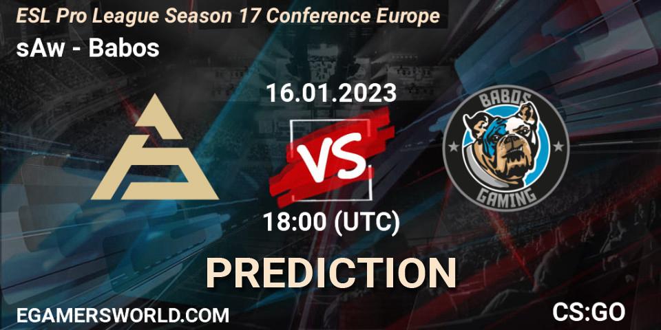 Prognoza sAw - Babos. 16.01.2023 at 19:30, Counter-Strike (CS2), ESL Pro League Season 17 Conference Europe