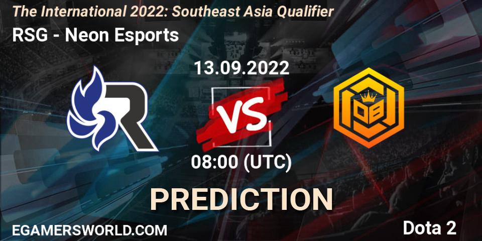 Prognoza RSG - Neon Esports. 13.09.2022 at 07:19, Dota 2, The International 2022: Southeast Asia Qualifier