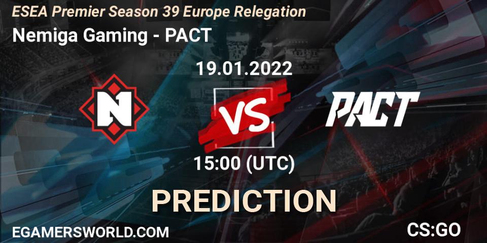 Prognoza Nemiga Gaming - PACT. 19.01.2022 at 15:00, Counter-Strike (CS2), ESEA Premier Season 39 Europe Relegation