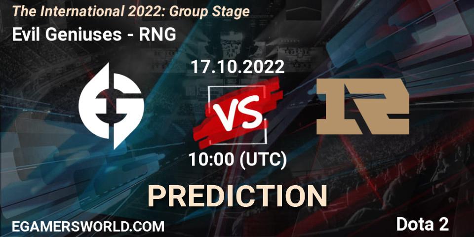 Prognoza Evil Geniuses - RNG. 17.10.22, Dota 2, The International 2022: Group Stage