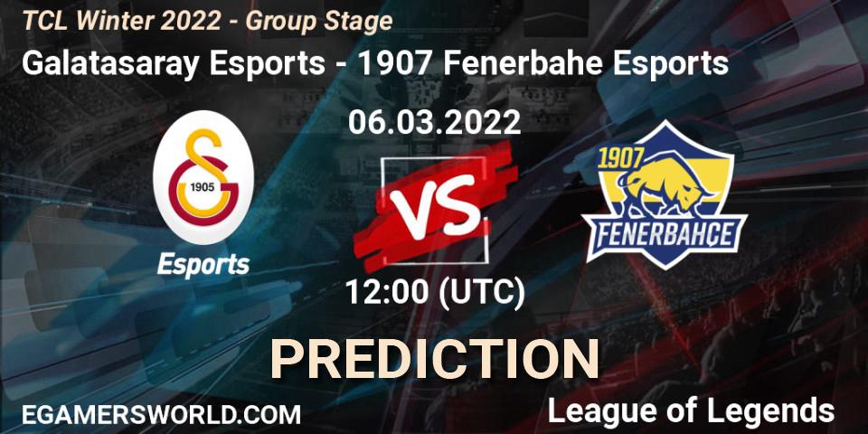 Prognoza Galatasaray Esports - 1907 Fenerbahçe Esports. 06.03.2022 at 12:00, LoL, TCL Winter 2022 - Group Stage