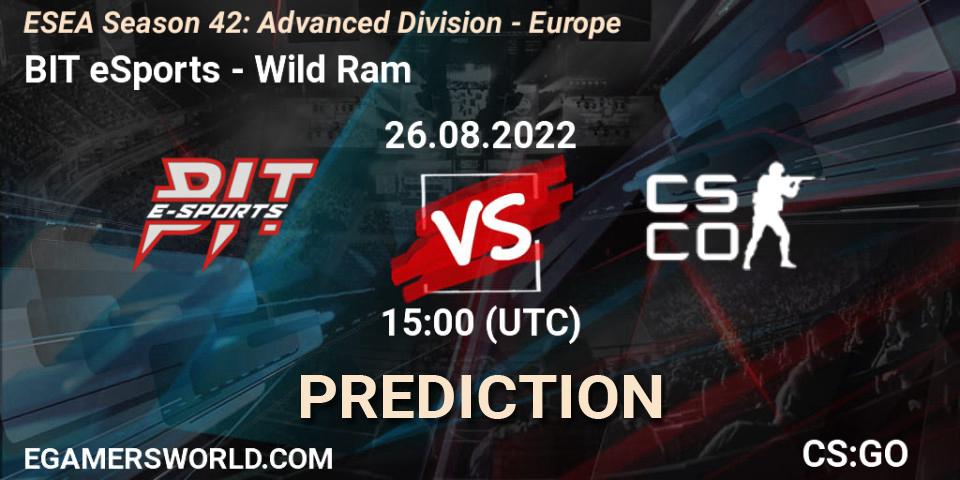 Prognoza BIT eSports - Wild Ram. 26.08.2022 at 15:00, Counter-Strike (CS2), ESEA Season 42: Advanced Division - Europe