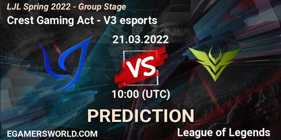 Prognoza Crest Gaming Act - V3 esports. 21.03.2022 at 10:00, LoL, LJL Spring 2022 - Group Stage