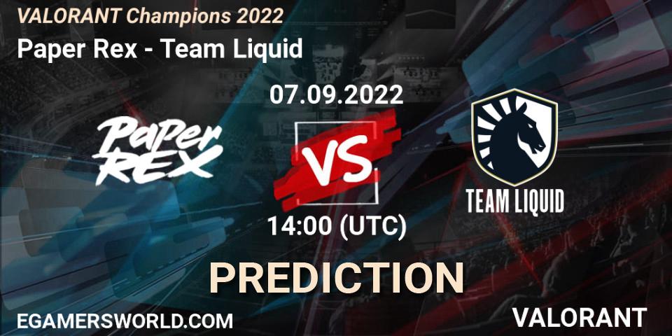 Prognoza Paper Rex - Team Liquid. 07.09.2022 at 14:15, VALORANT, VALORANT Champions 2022