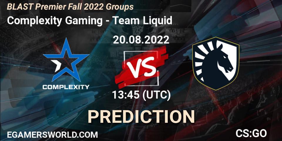 Prognoza Complexity Gaming - Team Liquid. 20.08.2022 at 13:45, Counter-Strike (CS2), BLAST Premier Fall 2022 Groups