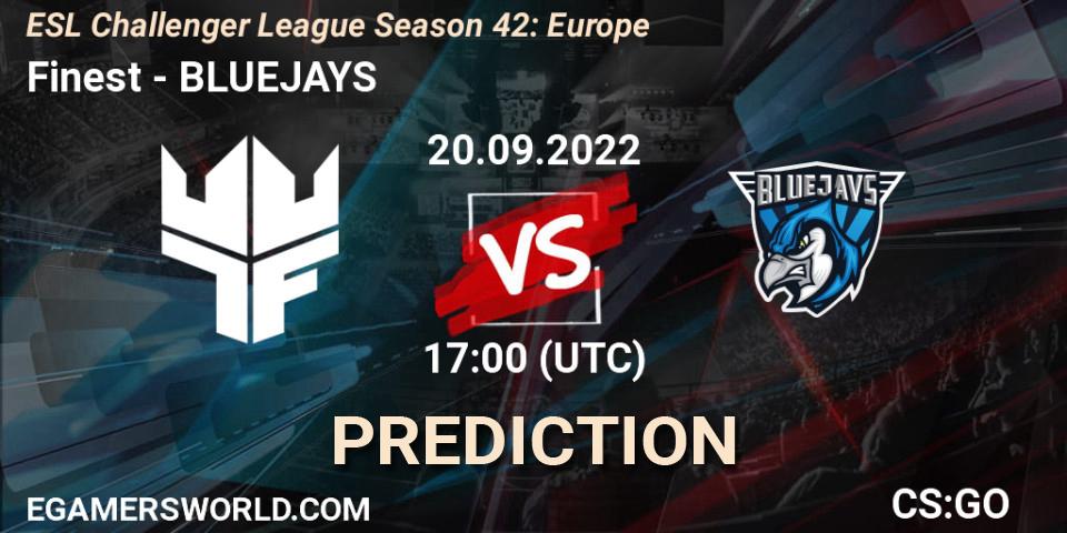 Prognoza Finest - BLUEJAYS. 20.09.2022 at 17:00, Counter-Strike (CS2), ESL Challenger League Season 42: Europe