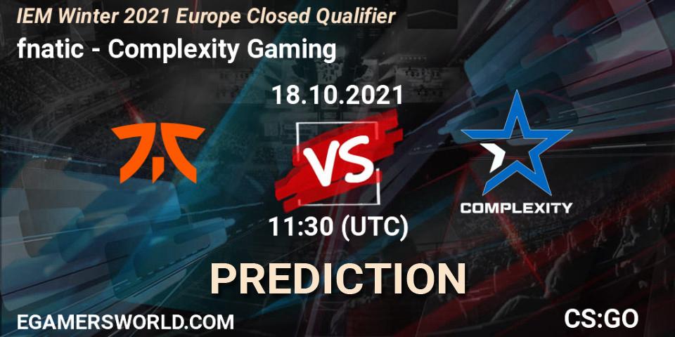 Prognoza fnatic - Complexity Gaming. 18.10.2021 at 11:30, Counter-Strike (CS2), IEM Winter 2021 Europe Closed Qualifier