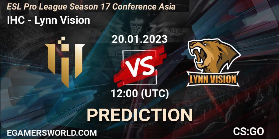 Prognoza IHC - Lynn Vision. 20.01.2023 at 12:00, Counter-Strike (CS2), ESL Pro League Season 17 Conference Asia