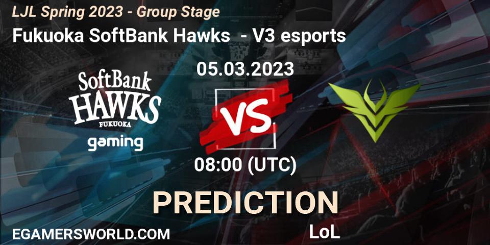 Prognoza Fukuoka SoftBank Hawks - V3 esports. 05.03.2023 at 08:00, LoL, LJL Spring 2023 - Group Stage