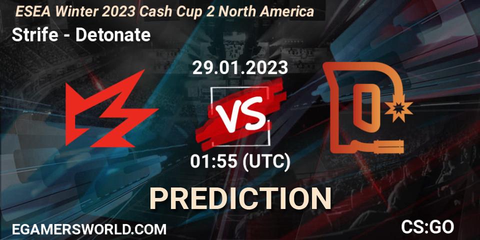 Prognoza Strife - Detonate. 29.01.2023 at 01:55, Counter-Strike (CS2), ESEA Cash Cup: North America - Winter 2023 #2