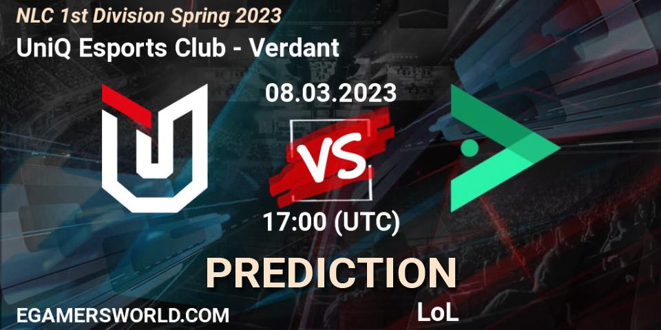 Prognoza UniQ Esports Club - Verdant. 14.02.2023 at 20:00, LoL, NLC 1st Division Spring 2023