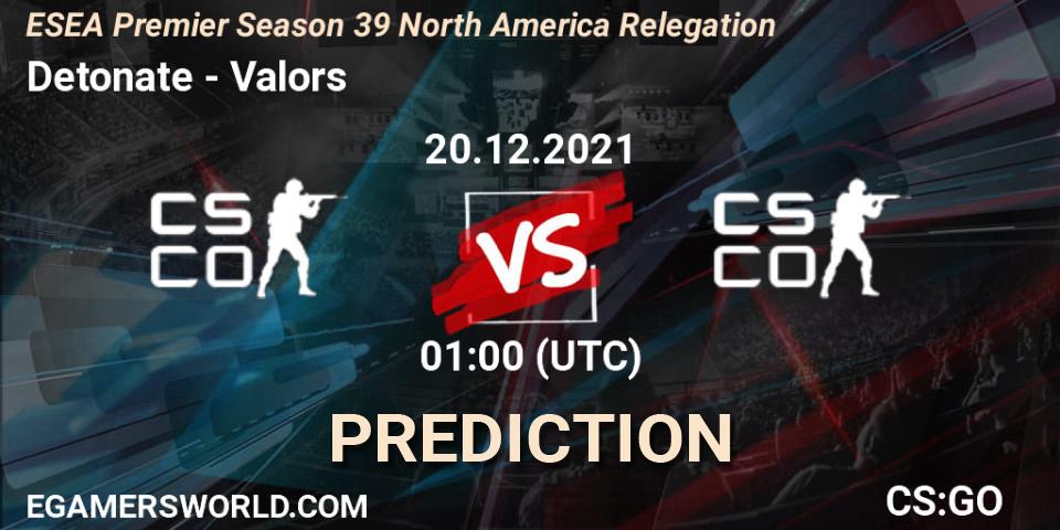 Prognoza Detonate - Valors. 20.12.2021 at 02:30, Counter-Strike (CS2), ESEA Premier Season 39 North America Relegation