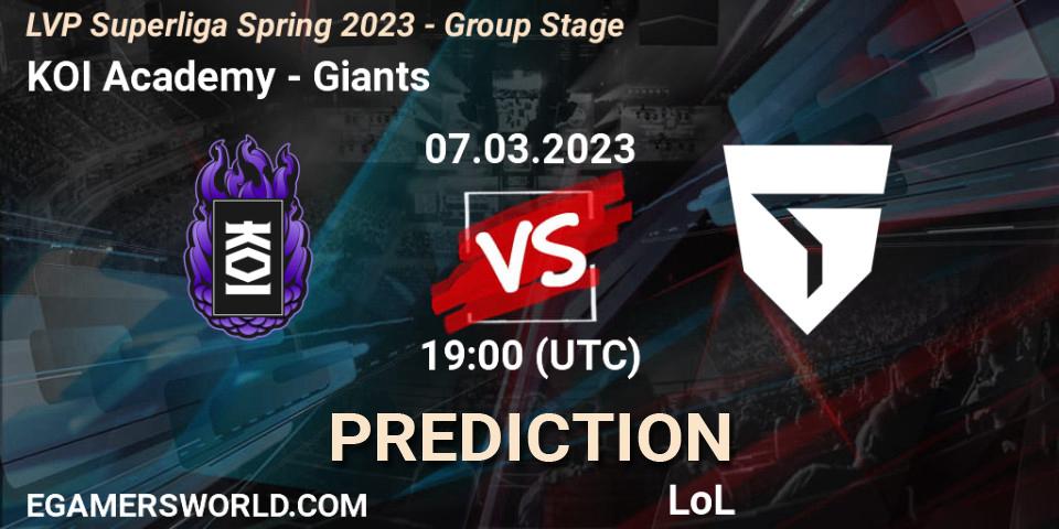 Prognoza KOI Academy - Giants. 07.03.2023 at 19:00, LoL, LVP Superliga Spring 2023 - Group Stage