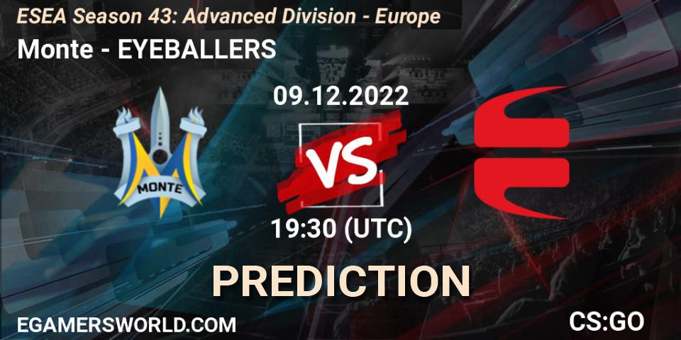 Prognoza Monte - EYEBALLERS. 08.12.2022 at 15:00, Counter-Strike (CS2), ESEA Season 43: Advanced Division - Europe