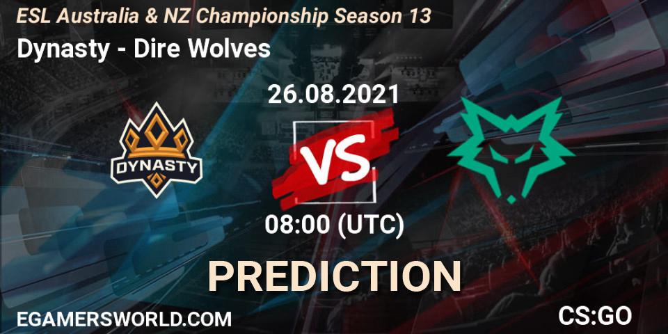 Prognoza Dynasty - Dire Wolves. 26.08.2021 at 08:00, Counter-Strike (CS2), ESL Australia & NZ Championship Season 13