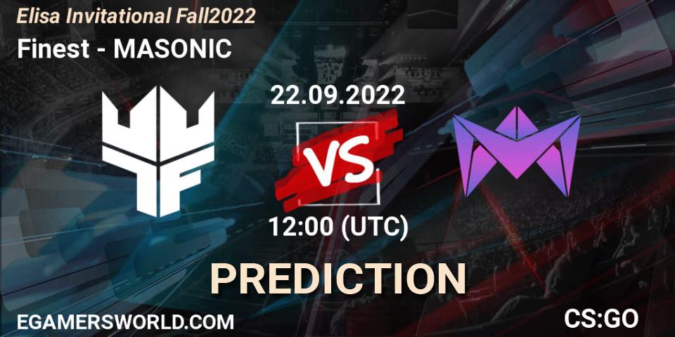 Prognoza Finest - MASONIC. 22.09.2022 at 12:00, Counter-Strike (CS2), Elisa Invitational Fall 2022