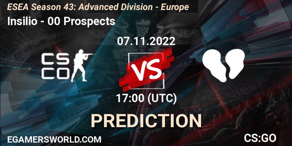 Prognoza Insilio - 00 Prospects. 07.11.2022 at 17:00, Counter-Strike (CS2), ESEA Season 43: Advanced Division - Europe