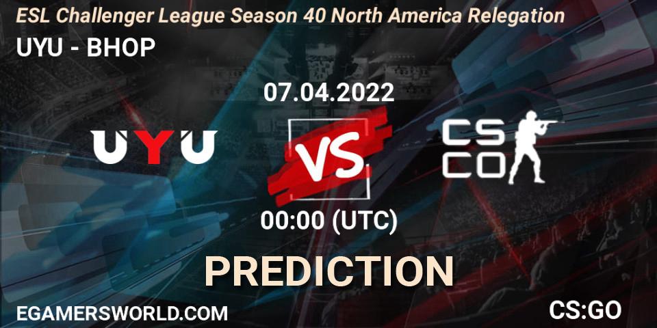 Prognoza UYU - BHOP. 07.04.2022 at 00:00, Counter-Strike (CS2), ESL Challenger League Season 40 North America Relegation