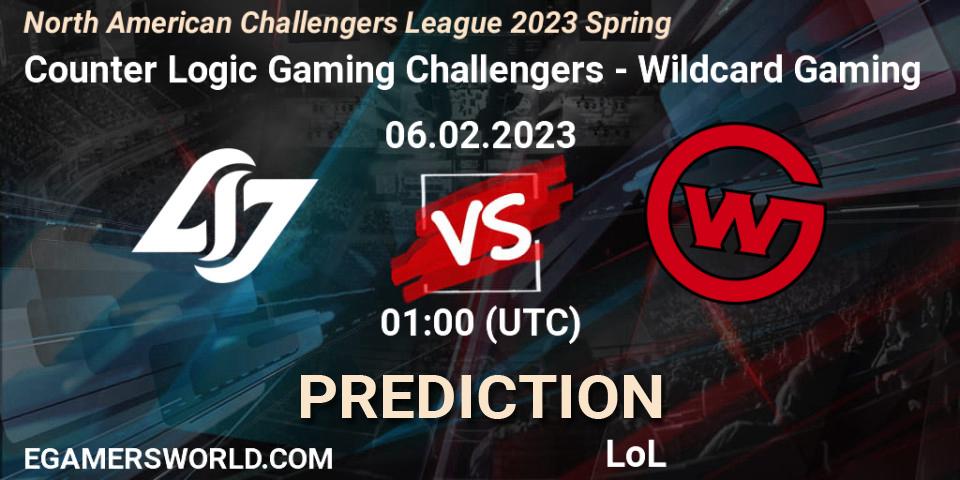 Prognoza Counter Logic Gaming Challengers - Wildcard Gaming. 06.02.23, LoL, NACL 2023 Spring - Group Stage