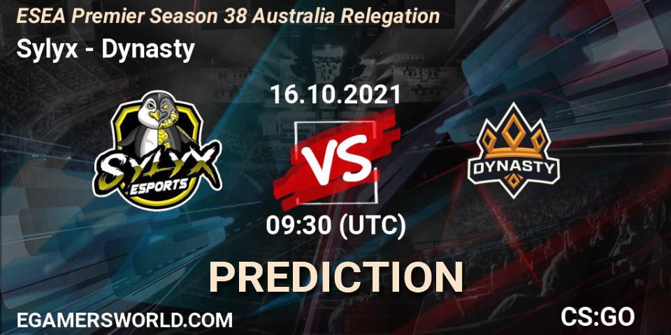 Prognoza Sylyx - Dynasty. 16.10.2021 at 09:30, Counter-Strike (CS2), ESEA Premier Season 38 Australia Relegation
