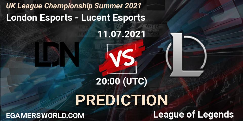 Prognoza London Esports - Lucent Esports. 11.07.2021 at 20:10, LoL, UK League Championship Summer 2021