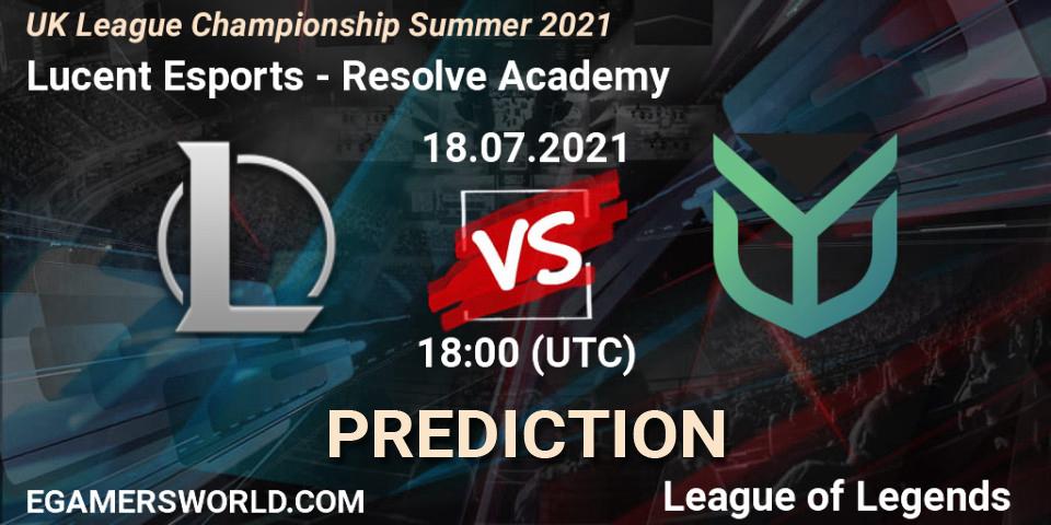 Prognoza Lucent Esports - Resolve Academy. 18.07.2021 at 18:45, LoL, UK League Championship Summer 2021
