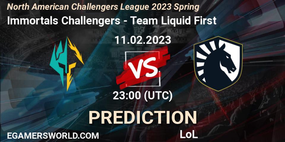 Prognoza Immortals Challengers - Team Liquid First. 11.02.2023 at 23:15, LoL, NACL 2023 Spring - Group Stage