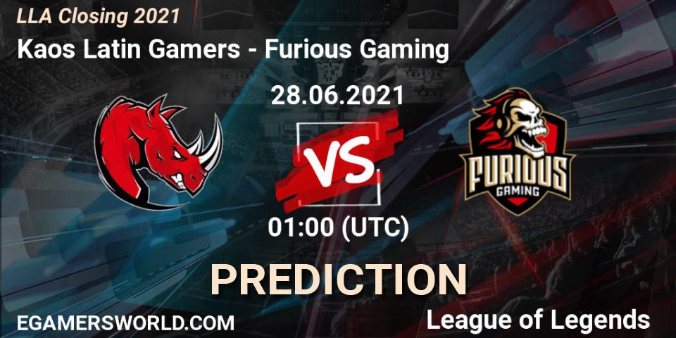 Prognoza Kaos Latin Gamers - Furious Gaming. 28.06.2021 at 01:00, LoL, LLA Closing 2021