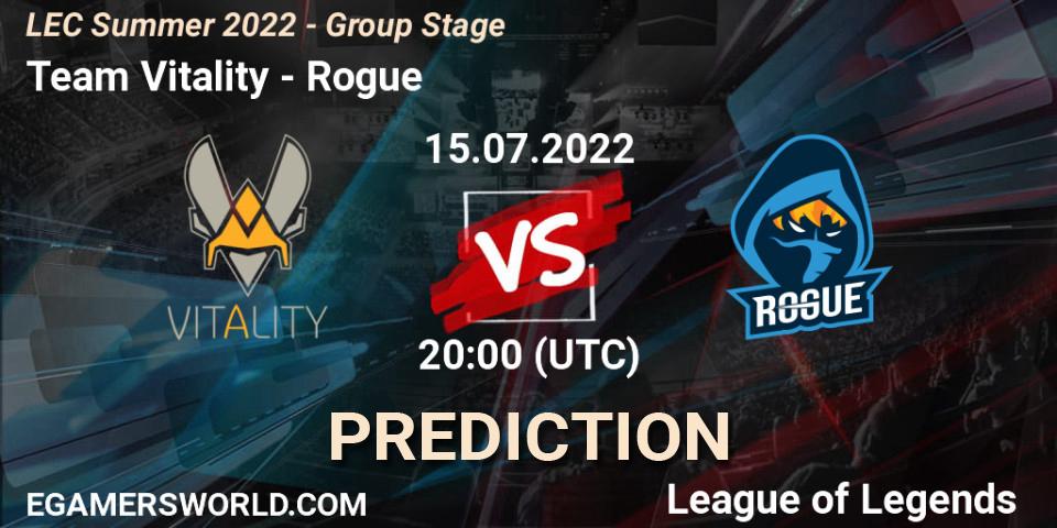 Prognoza Team Vitality - Rogue. 15.07.2022 at 20:15, LoL, LEC Summer 2022 - Group Stage