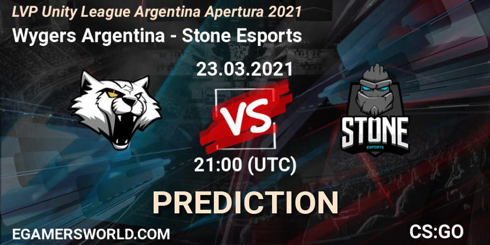 Prognoza Wygers Argentina - Stone Esports. 23.03.2021 at 21:00, Counter-Strike (CS2), LVP Unity League Argentina Apertura 2021