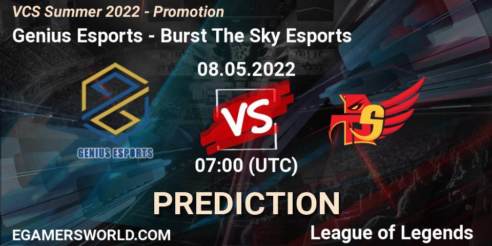 Prognoza Genius Esports - Burst The Sky Esports. 08.05.2022 at 07:00, LoL, VCS Summer 2022 - Promotion