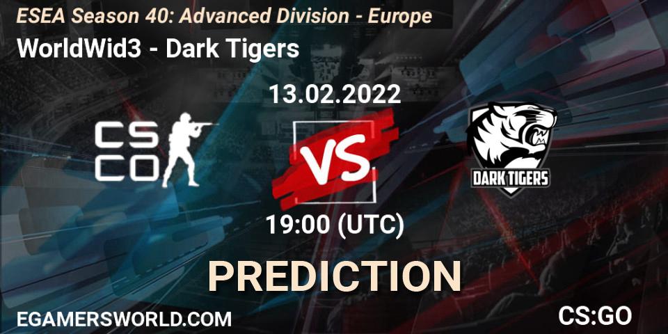 Prognoza WorldWid3 - Dark Tigers. 13.02.2022 at 19:00, Counter-Strike (CS2), ESEA Season 40: Advanced Division - Europe