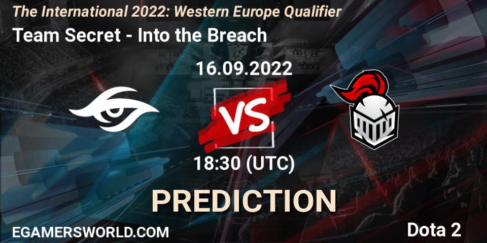 Prognoza Team Secret - Into the Breach. 17.09.2022 at 10:00, Dota 2, The International 2022: Western Europe Qualifier