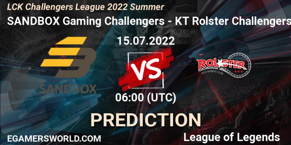 Prognoza SANDBOX Gaming Challengers - KT Rolster Challengers. 15.07.2022 at 06:00, LoL, LCK Challengers League 2022 Summer