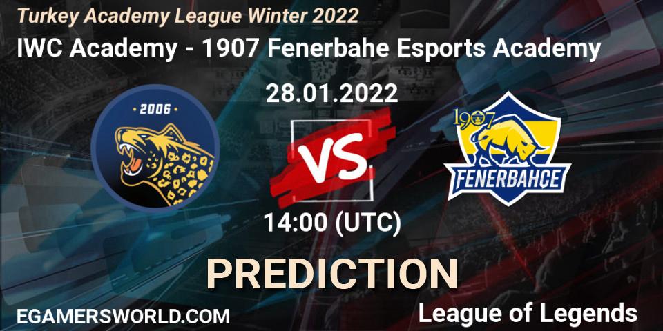 Prognoza IWC Academy - 1907 Fenerbahçe Esports Academy. 28.01.2022 at 14:00, LoL, Turkey Academy League Winter 2022