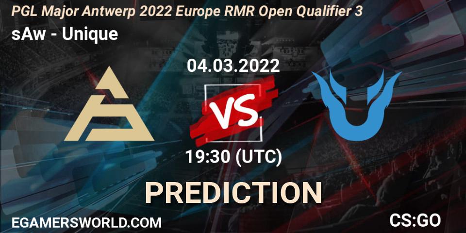 Prognoza sAw - Unique. 04.03.2022 at 19:30, Counter-Strike (CS2), PGL Major Antwerp 2022 Europe RMR Open Qualifier 3