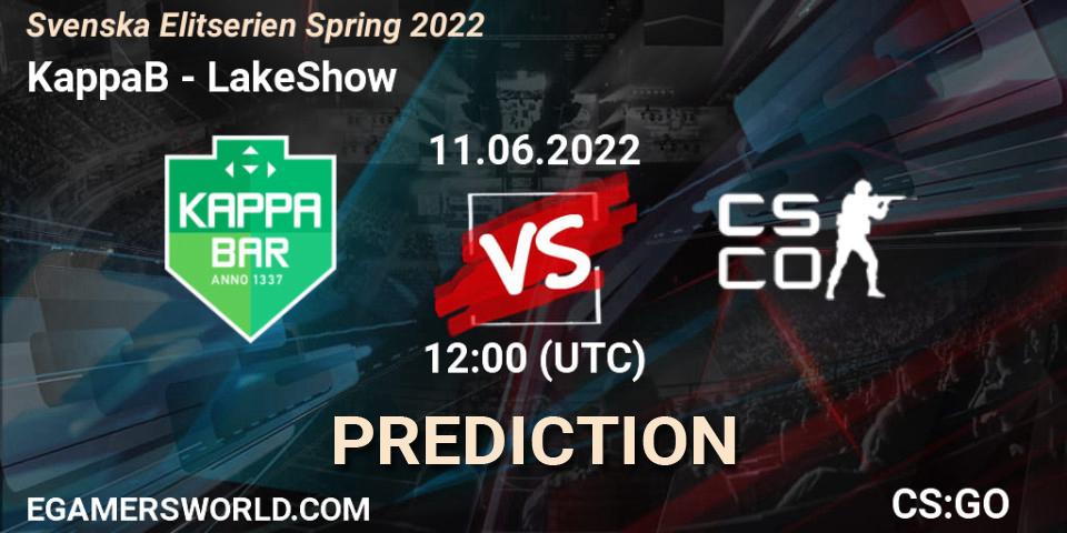 Prognoza KappaB - LakeShow. 11.06.2022 at 13:00, Counter-Strike (CS2), Svenska Elitserien Spring 2022