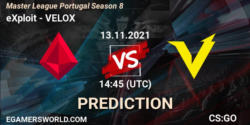 Prognoza eXploit - VELOX. 13.11.2021 at 14:45, Counter-Strike (CS2), Master League Portugal Season 8
