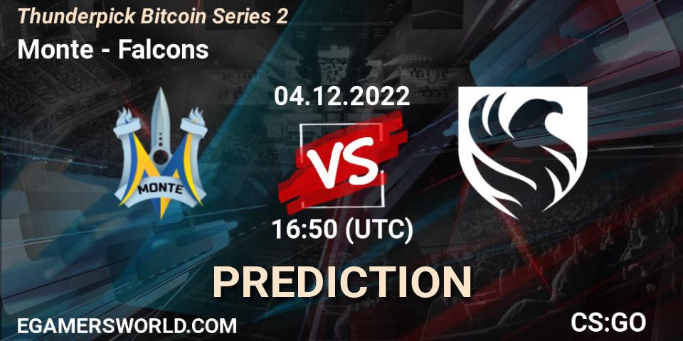 Prognoza Monte - Falcons. 04.12.2022 at 17:15, Counter-Strike (CS2), Thunderpick Bitcoin Series 2